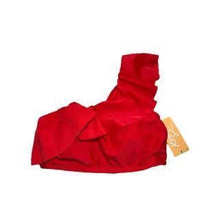 Women's One Shoulder Flounce Bikini Top Only  Kona Sol Red Small